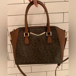 Like New-Calvin Klein Monogram handbag with strap- Brown Leather